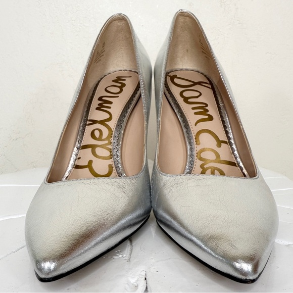Sam Edelman Genuine Leather Metallic Silver High Heel Pump Style Hazel - Picture 4 of 17